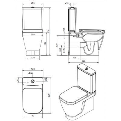 Sanindusa Look kompakt WC z deską wolnoopadającą biały 134926004