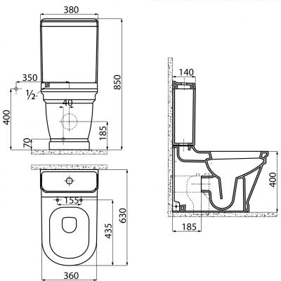 Creavit Antik miska WC kompakt stojąca biała AN360