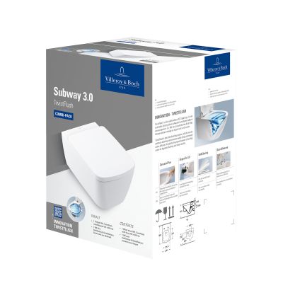Villeroy & Boch Subway 3.0 miska WC z deską wolnoopadającą wisząca bez kołnierza ze spłukiwaniem wirowym Weiss Alpin 4610TL01