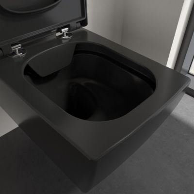 Villeroy & Boch Memento 2.0 miska WC wisząca bez kołnierza CeramicPlus Pure Black 4633R0R7