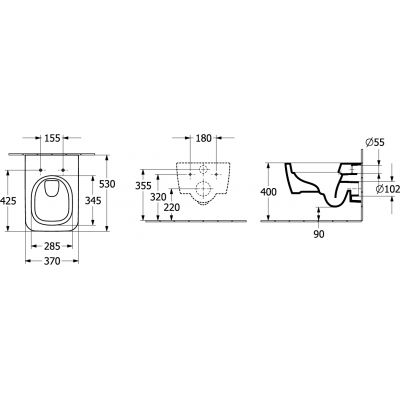 Villeroy & Boch Skyla TwistFlush [e3] combi-pack miska WC z deską wolnoopadającą wisząca bez kołnierza ze spłukiwaniem wirowym biały połysk 4682CL01