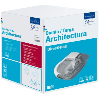 Villeroy & Boch Architectura combi-Pack zestaw miska WC wisząca bez kołnierza CeramicPlus z deską wolnoopadającą Weiss Alpin 5684HRR1