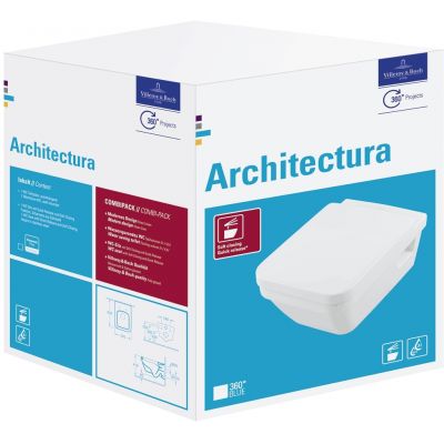 Villeroy & Boch Architectura Combi-Pack miska WC wisząca bez kołnierza z deską wolnoopadającą CeramicPlus Weiss Alpin 5685HRR1