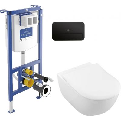 Zestaw Villeroy & Boch Subway 2.0 Combi-Pack stelaż podtynkowy miska WC wisząca z deską i przycisk czarny (92242700, 5614R2R1, 922490AN)