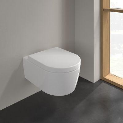 Villeroy & Boch Avento zestaw miska WC wisząca bez kołnierza z deską wolnoopadającą Weiss Alpin (5656R001, 9M77C101)