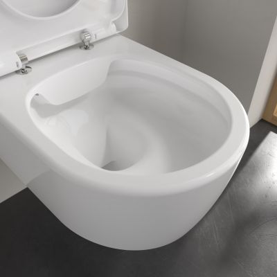 Villeroy & Boch Avento zestaw miska WC wisząca bez kołnierza z deską wolnoopadającą Weiss Alpin (5656R001, 9M77C101)