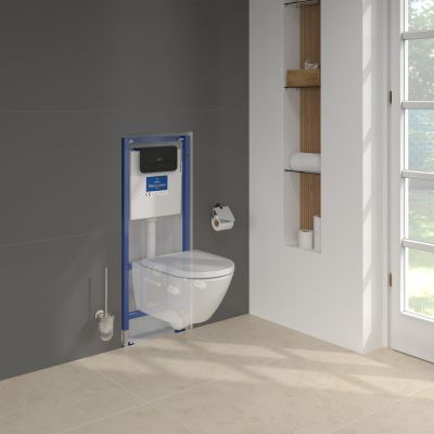 Zestaw Villeroy & Boch Subway 3.0stelaż podtynkowy miska WC wisząca z deską i przycisk czarny mat (92242700, 4670TSR1, 922490AN)