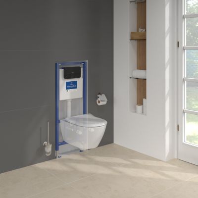 Zestaw Villeroy & Boch Subway 2.0 Combi-Pack stelaż podtynkowy miska WC wisząca z deską i przycisk czarny mat (92242700, 5614R201, 922490AN)