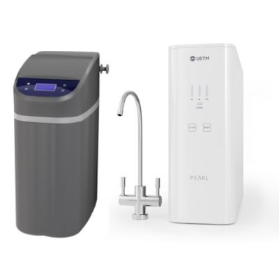 Zestaw USTM Grey Stacja uzdatniania wody z zestawem filtrującym z odwróconą osmozą Pearl z wylewką chrom (WS9LCDG, ROPEARLNEWSTYLE)