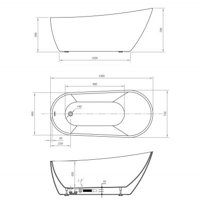 Aqualine Tisa wanna wolnostojąca 150x75 cm owalna akrylowa biała E1575