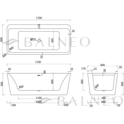 Balneo Roma wanna wolnostojąca 170x80 cm prostokątna biała J0101010101-1