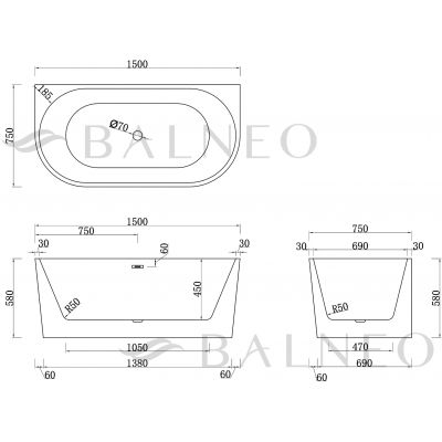 Balneo Viva wanna przyścienna 150x75 cm owalna biała J0101010102-1
