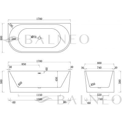 Balneo Viva wanna przyścienna 170x80 cm owalna biała J0101010102-3