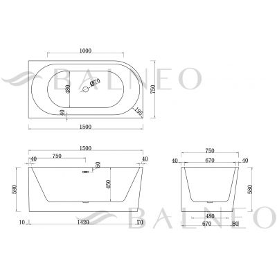 Balneo Avola wanna wolnostojąca 150x75 cm prawa owalna biała J0101010402-3