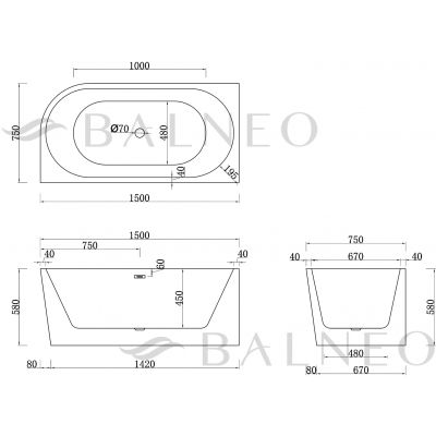 Balneo Avola wanna wolnostojąca 150x75 cm lewa owalna biała J0101010502-3
