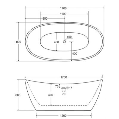 Besco Ayla wanna wolnostojąca 170x80 cm owalna dwukolorowa #WAS-170ABBI
