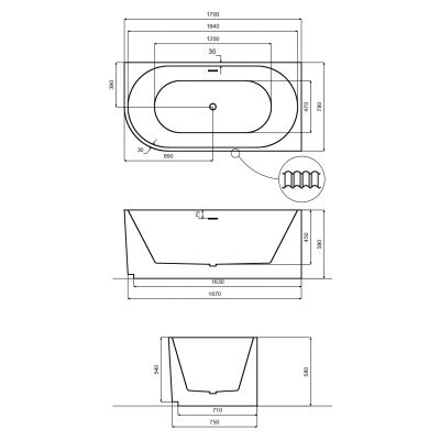Besco Denaya wanna przyścienna 170x78 cm biała-czarna #WASB-170DPB