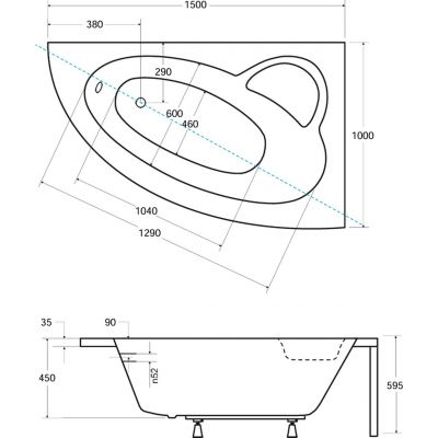 Zestaw Besco Natalia wanna narożna 150x100 cm prawa z obudową (#WAN150NP, OAN150NP)
