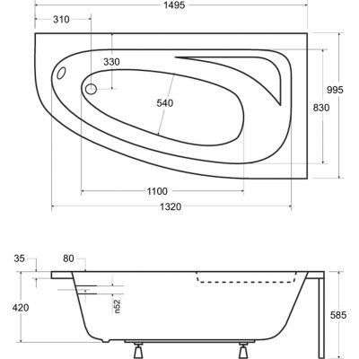 Besco Cornea wanna narożna 149,5x99,5 cm prawa biała #WAC-150-NP