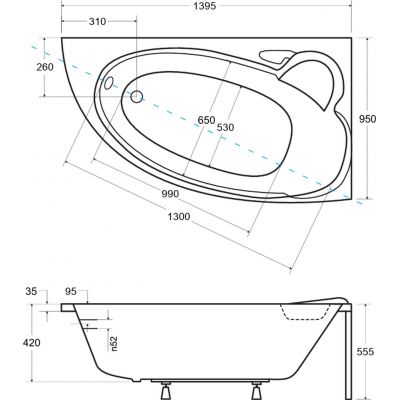 Besco Finezja Nova wanna narożna 139,5x95 cm prawa biała #WAF-140-NP