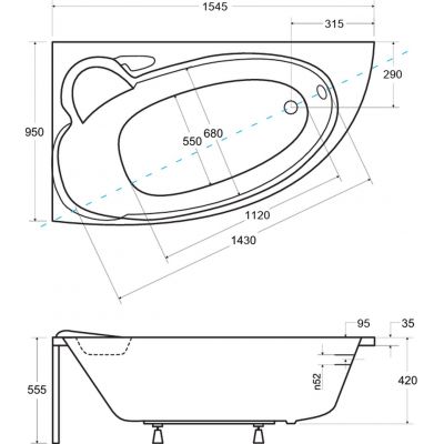 Besco Finezja Nova wanna narożna 154,5x95 cm lewa biała #WAF-155-NL