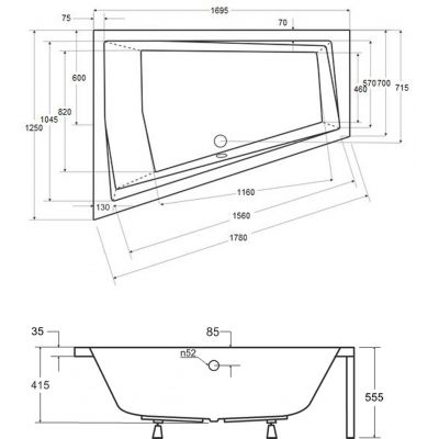 Besco Intima wanna narożna 169,5x125 cm lewa biała #WAID-170-NL