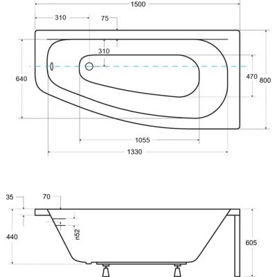 Zestaw Besco Luna wanna narożna 150x80 cm prawa z obudową (#WAL150NP, OAL150NP)