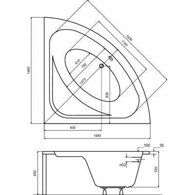 Besco Luksja wanna narożna 148,5x148,5 cm lewa biała #WAL-150-NS