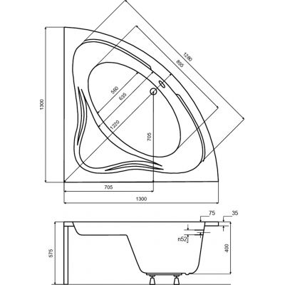 Zestaw Besco Mia wanna narożna 130x130 cm z obudową (#WAM130NS, OAM130NS)