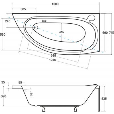 Besco Mini wanna narożna 150x74,5 cm prawa biała #WAM-150-MNP