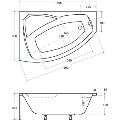 Zestaw Besco Rima wanna narożna 150x95 cm lewa z obudową (#WAR150NL, OAR150NS)