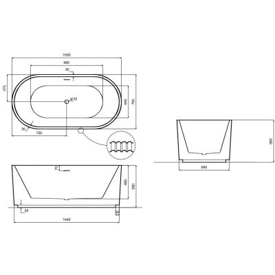 Besco Giuliana wanna wolnostojąca 150x75 cm owalna biała #WAS-150-GLB