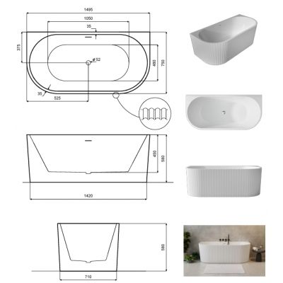 Besco Leya wanna przyścienna 150x75 cm owalna biała #WAS-150-LBI