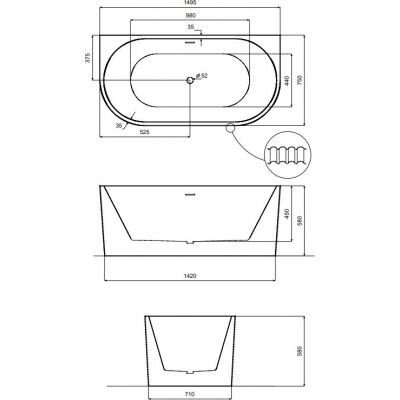 Besco Leya wanna przyścienna 149,5x75 cm owalna biała #WAS-150-LBI