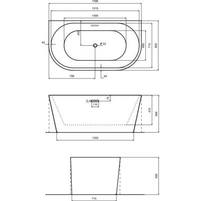 Besco Vica New wanna przyścienna 159,6x80 cm owalna biała #WAS-160VNBI