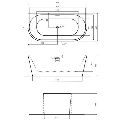 Besco Vica wanna przyścienna 170x80 cm owalna biała #WAS-170VNBI
