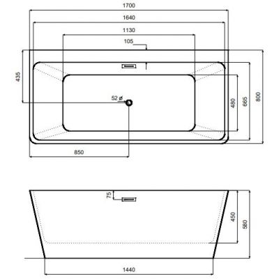Besco Varya B&W wanna przyścienna 170x80 cm prostokątna biała-czarna-dwukolorowa #WAS-170VRMC