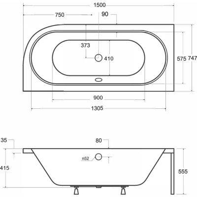Zestaw Besco Avita wanna narożna 150x75 cm z ryflowaną obudową lewa biały/czarny (#WAV150NL, OAV150NSCR)