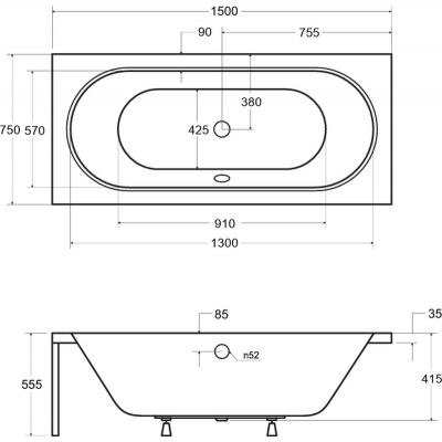 Zestaw Besco Vitae wanna prostokątna 150x75 cm z obudową (#WAV150PK, #OAV150PK)