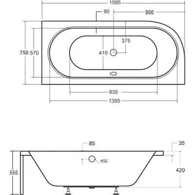 Besco Avita wanna narożna 159,5x75 cm prawa biała #WAV-160-NP