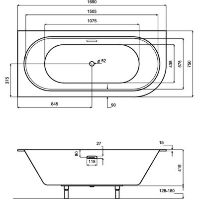 Besco Avita Slim+ wanna narożna Slim 169x75 cm lewa biała #WAV-170-NLP