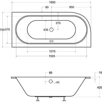 Besco Avita wanna narożna Slim 169x75 cm prawa biała #WAV-170-NPS