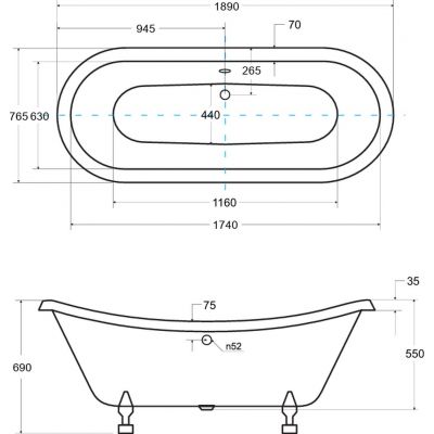 Besco Amelia wanna wolnostojąca 189x76,5 cm owalna biała #WKA-190W+ZL