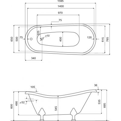 Besco Otylia wanna wolnostojąca 159,5x76,5 cm owalna biała #WKO-160W+ZL