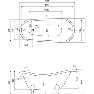 Besco Otylia wanna wolnostojąca 168,5x76 cm owalna biała #WKO-170W+ZL
