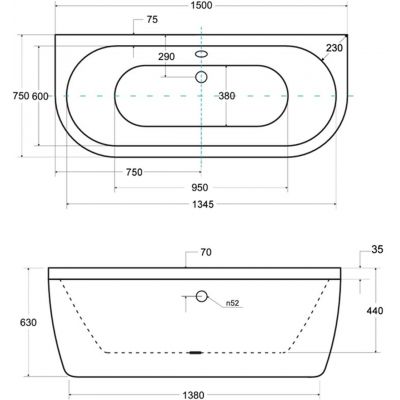 Besco Volya wanna przyścienna 150x75 cm owalna biała #WKV-150-WS