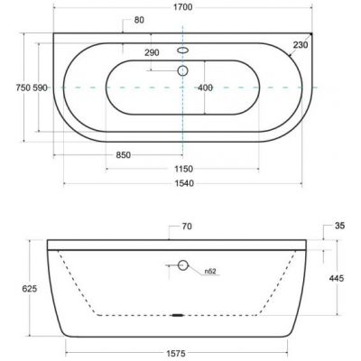 Besco Volya wanna przyścienna 170x75 cm owalna biała #WKV-170-WBO