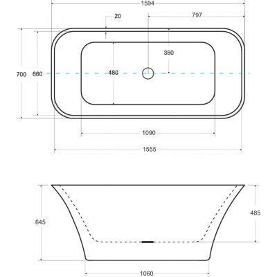 Besco Assos wanna wolnostojąca 159,4x70 cm owalna biała-czarna-dwukolorowa #WMD-160-ABW