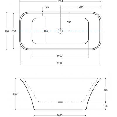 Besco Assos S-Line wanna wolnostojąca 159,4x70 cm prostokątna biała #WMD-160-AL
