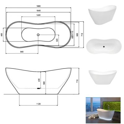 Besco Viya Matt wanna wolnostojąca 170x72 cm owalna z korkiem klik-klak biała #WMMB-170VKW